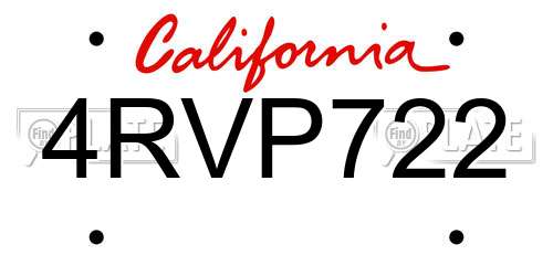 4RVP722 California License Plate