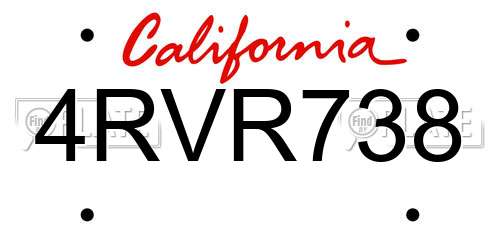 4RVR738 California License Plate