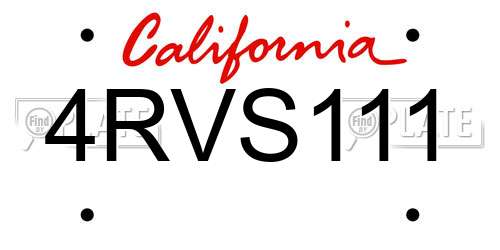 4RVS111 California License Plate