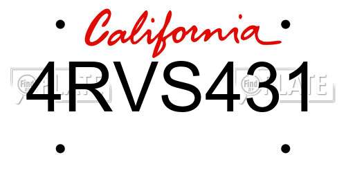 4RVS431 California License Plate