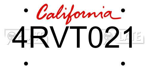 4RVT021 California License Plate
