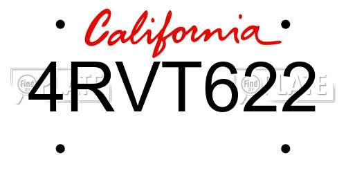 4RVT622 California License Plate