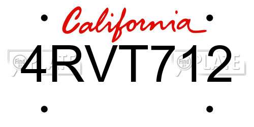 4RVT712 California License Plate