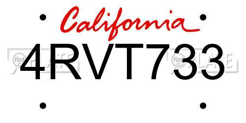 4RVT733 California License Plate
