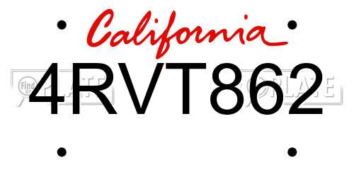4RVT862 California License Plate