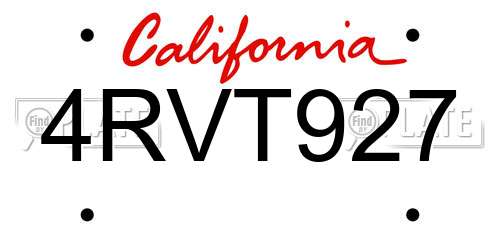 4RVT927 California License Plate
