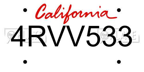 4RVV533 California License Plate
