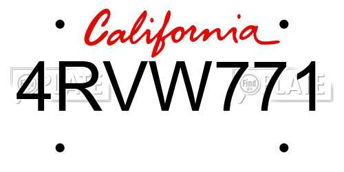 4RVW771 California License Plate