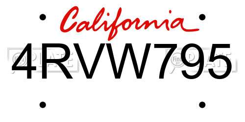 4RVW795 California License Plate