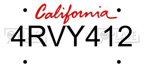4RVY412 California License Plate