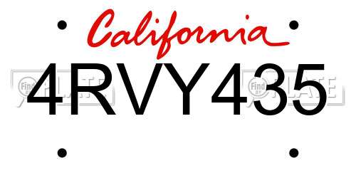 4RVY435 California License Plate