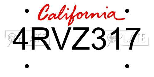 4RVZ317 California License Plate