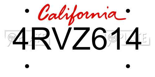 4RVZ614 California License Plate