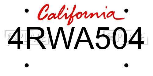 4RWA504 California License Plate