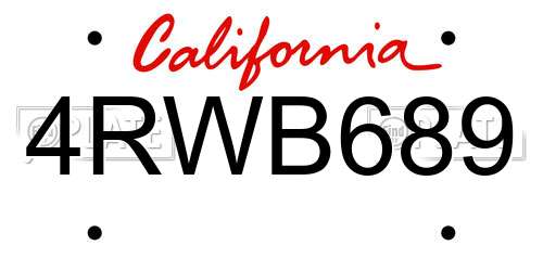 4RWB689 California License Plate