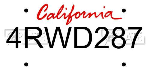 4RWD287 California License Plate