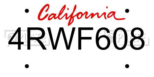 4RWF608 California License Plate