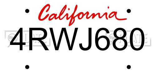 4RWJ680 California License Plate