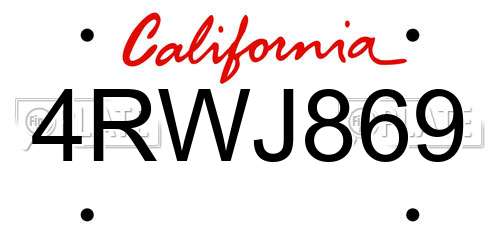 4RWJ869 California License Plate
