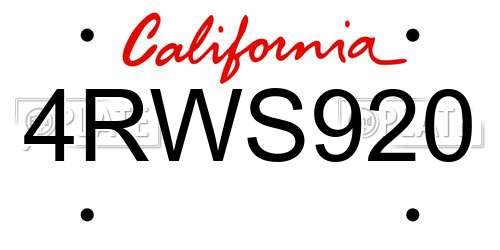 4RWS920 California License Plate