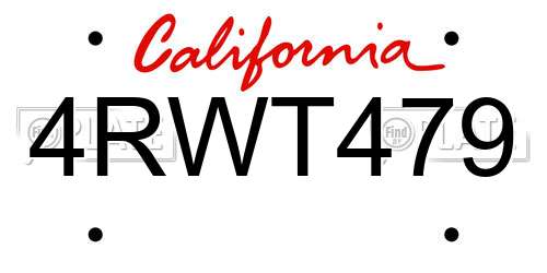 4RWT479 California License Plate
