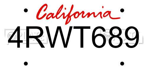 4RWT689 California License Plate