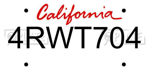 4RWT704 California License Plate