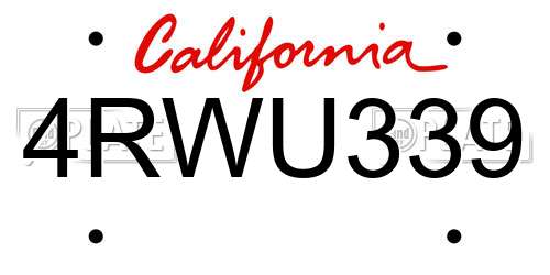 4RWU339 California License Plate