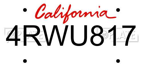 4RWU817 California License Plate