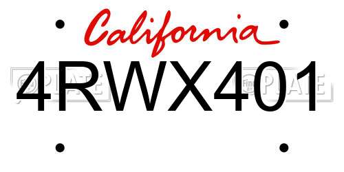 4RWX401 California License Plate