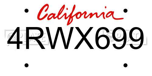 4RWX699 California License Plate
