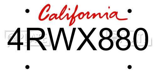 4RWX880 California License Plate