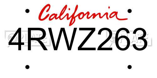 4RWZ263 California License Plate
