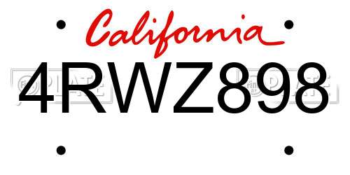 4RWZ898 California License Plate