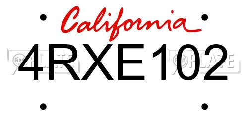 4RXE102 California License Plate