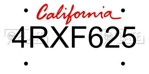 4RXF625 California License Plate