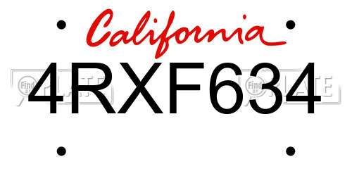 4RXF634 California License Plate