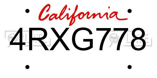 4RXG778 California License Plate
