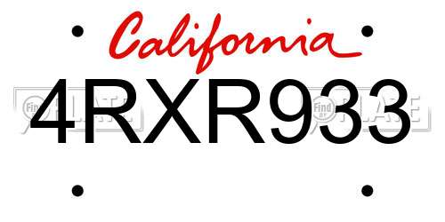 4RXR933 California License Plate