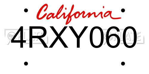 4RXY060 California License Plate