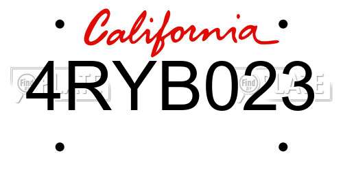 4RYB023 California License Plate