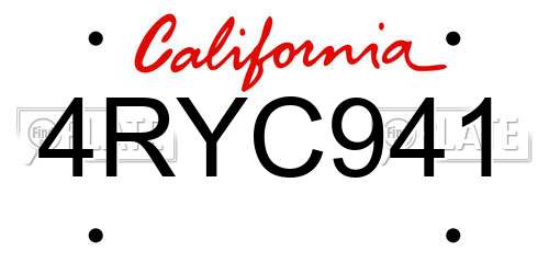 4RYC941 California License Plate