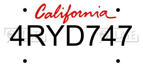4RYD747 California License Plate