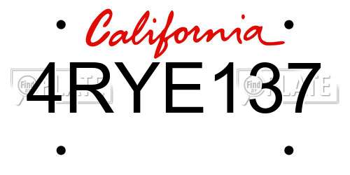 4RYE137 California License Plate