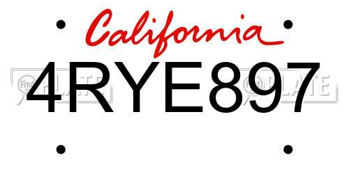 4RYE897 California License Plate