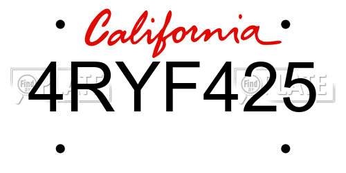 4RYF425 California License Plate
