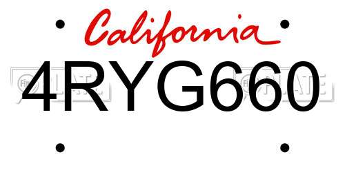 4RYG660 California License Plate