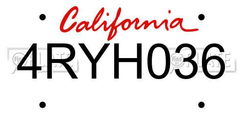 4RYH036 California License Plate
