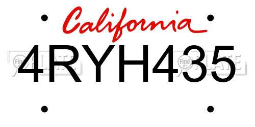 4RYH435 California License Plate
