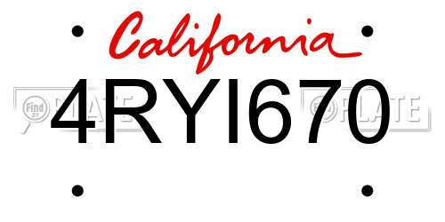 4RYI670 California License Plate